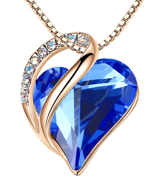 Leafael Gifts for Women Rose Gold Plated Necklaces: Heart Sapphire Blue Crystal, September Birthstone, Hypoallergenic Chain (18"+2"), Birthday Jewelry for Mom, Wife, and Girlfriend