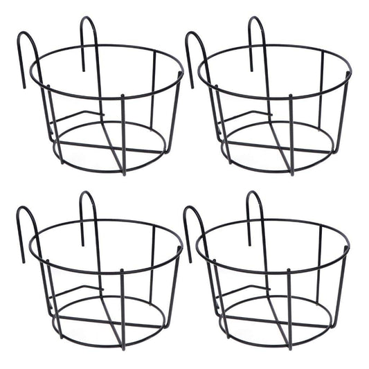 4 Pack Hanging Planters for Railings Rail Planter Hanging Baskets Flower Pot Holders Iron Plant Racks Metal Fence Planter Potted Stand Mounted Balcony Plant Baskets Container,Garden Steel Pots
