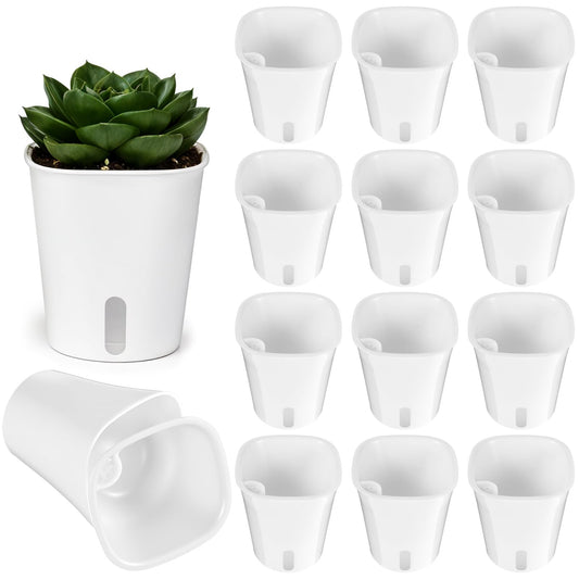 Kifmurase 20 Pcs 3 Inch Self Watering Pots for Indoor Planters, Plastic Self Watering Planter Pot Garden Flower Pots with Water Level Indicator Vents for Succulents (White)