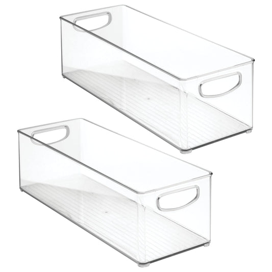 mDesign Plastic Office Supply Organizer - Storage Holder Bin with Handles for Desk Drawer, Cabinet - Pencil, Pen, Envelope and Supplies Container Basket - Ligne Collection - 2 Pack - Clear