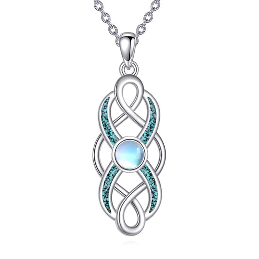 YFN Pearl Celtic Necklace S925 Sterling Silver for Women, Anniversary Irish Celtic Knot Jewelry Present for Women, Birthday Gifts (Turquoise Moonstone Celtic Knot Necklace)