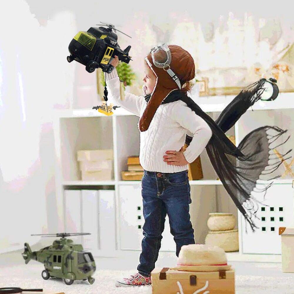 OMGTOY Military Helicopter, Airforce Airplane Toy with Hanging Basket Lights and Sounds for Kids(Black)