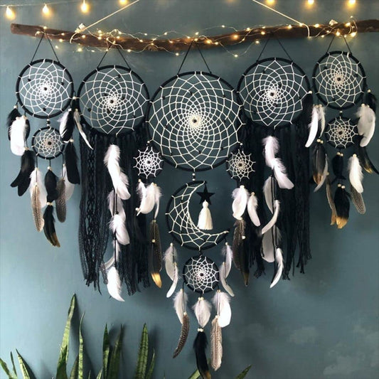 5 Pack Moon Phase Dreamcatcher Set Boho Wall Decor, Boho Macrame Wall Hanging Dream Catchers, for Home, Bedroom, Living Room, Witchy Gifts (Black)
