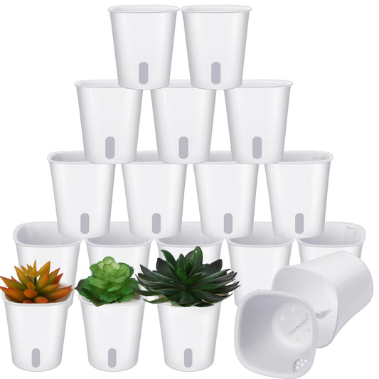 Ziliny 20 Pcs 3 Inch Self Watering Pots Self Watering Planters for Indoor Planters Plastic Garden Flower Pots with Level Indicator Vents for Herbs