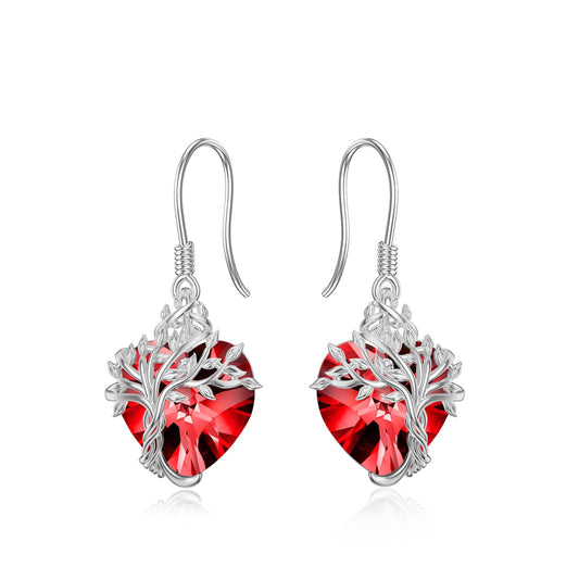 TOUPOP Heart Garnet Earrings Sterling Silver Tree of Life Earrings January Birthstone Jewelry Birthday Mothers Day Gifts for Women Mom Her