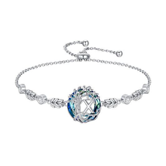 TOUPOP Tree of Life Initial Bracelet Sterling Silver Initials X Letter Link Bracelets Blue Circle Crystal Family Tree Birthday Mothers Day Jewelry Gifts for Women Mom Wife