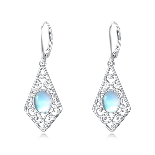 CTIEIP Filigree Moonstone Earrings for Women 925 Sterling Silver Teardrop Moonstone Dangle Earrings Jewelry Gift for Her Mom