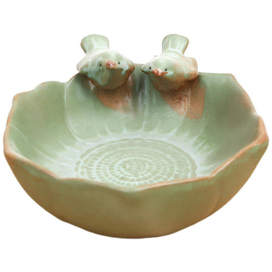 Meyrwoy Suculentas Pot with 2 Adorable Birds Succulent Planter DIY Flower Planting Garden Pots Ceramic Round Hollow Planter for Home Indoor Outdoor Garden Decor