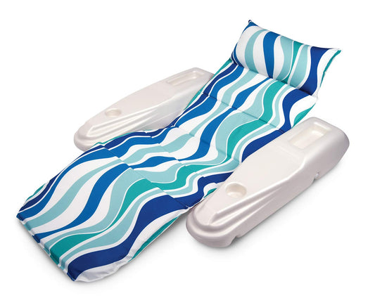 Poolmaster Rio Sun Retro Adjustable Floating Chaise Pool Lounge, Blue Currents