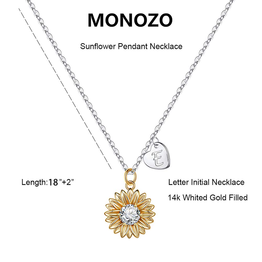 MONOZO Initial Sunflower Necklace for Women Trendy, 14k Gold Plated Sunflower Necklace Pendant CZ Heart Letter Initial Necklace You Are My Sunshine Gifts Sunflower Jewelry E