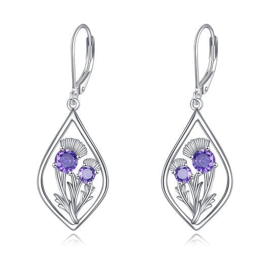Scottish Thistle Jewelry Gifts Sterling Silver Scotland Thistle Dangle Dangling Drop Charm Earrings Scottish Earrings Gifts for Women