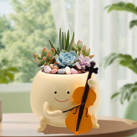 Tuenmofun Cute Unique Smiley Head Plant Pot Funny Resin Face Succulent Planter for Indoor & Outdoor Flower