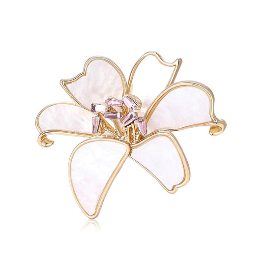 Enamel Lily Floral Brooch Fashion White Rhinestone Crystal Lapel Pins Vintage Elegant Brooch Mother's Day Wedding Gift Jewelry