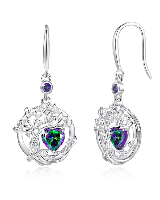 FANCIME Tree of Life Earrings 925 Sterling Silver Dainty Alexandrite Dangle Drop Gemstone Earring June Birthstone Fine Jewelry Birthday Graduation Mothers Day Gifts for Women Mom Her
