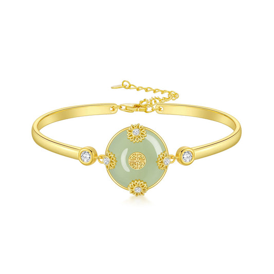 HPQQ Jade Bracelet for Women 14k Gold Plated Sterling Silver Sunflower Bracelet Bangle Jade Jewelry Birthday Mothers Day Gifts for Mom Wife