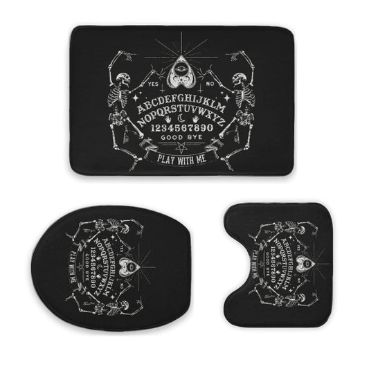 YouTary Vintage Skeleton Magic Ouija Black Pattern Bathroom Rug Mat Set 3 Piece Bath Mat Toilet Lids U-Shape Contour Rug Soft Non Slip Absorbent Bathroom Decor - A (16 x 24 inches)