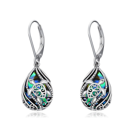 YYmqmq Abalone Turtle Earrings for Women 925 Sterling Silver Tree of Life Dangle Earrings Ocean Jewelry Sea Turtle Gifts for Women Girlfriend Mom