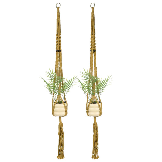 M METERXITY 2-Pack Macrame Plant Hanger, 41 Inch Hand Woven Hanging Basket Holder Handmade Cotton Rope Plant Net Pocket with 1 Net for Balcony Decor/Farmhouse Home Decor/Indoor Plants[Khaki]
