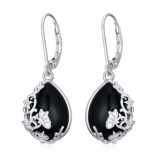 KoyeKei Black Onyx Earrings for Women 925 Sterling Silver Butterfly Filigree Dangle Drop Earrings Black Onyx Leverback Filigree Butterfly Jewelry Christmas Gift for Girlfriend Wife Daughter