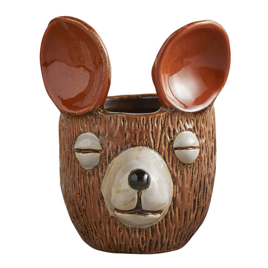47th & Main Unique Textured Shaped Ceramic Planter Flower Pot for Succulents Small Plants and More, Small, Bear Face