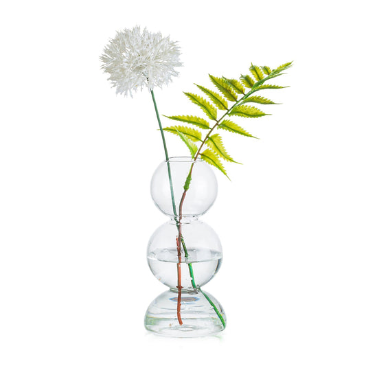 Glasseam Unique Small Flower Vase, Cute Blown Glass Vases for Flowers, Modern Ball Bubble Clear Bud Vases - Decorative Round Single Flower Vase for Home Decor
