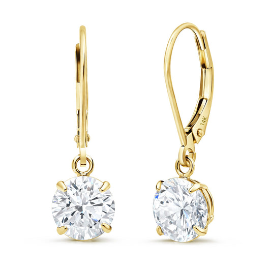 MAX + STONE 14k Gold Leverback Cubic Zirconia Dangle Earrings for Women | Real Yellow Gold Dangle Earrings | 2 CT.TW 14k Gold Earrings for Women | CZ Cubic Zirconia Drop Earrings