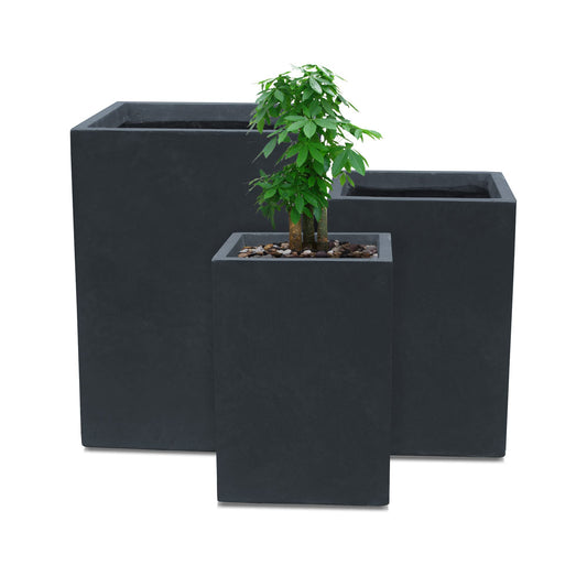 Kante 18.5",15.7",12.6" H Tall Rectangular Concrete Planters Set of 3, Outdoor Indoor Lightweight Plant Pots with Drainage Hole and Rubber Plug, Modern Style for Home Garden Patio, Charcoal