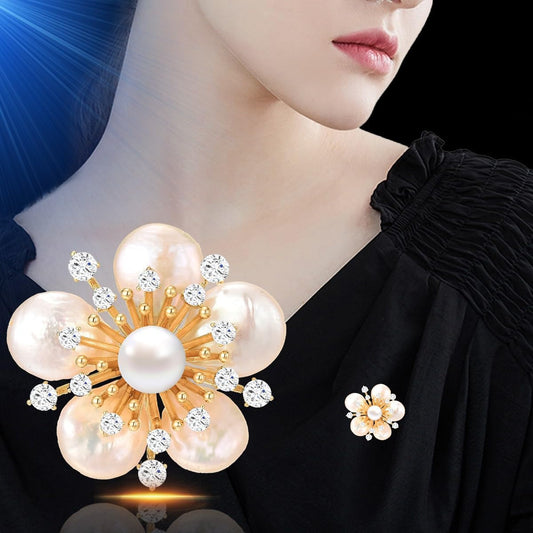 UNVAK White Cherry Blossom Brooch 18K Gold Plated Cherry Blossom Brooch Pin Pearl Flower Brooch Lapel Pin Jewelry Thanksgiving Day Birthday Gifts Dress Accessories for Mom Wife