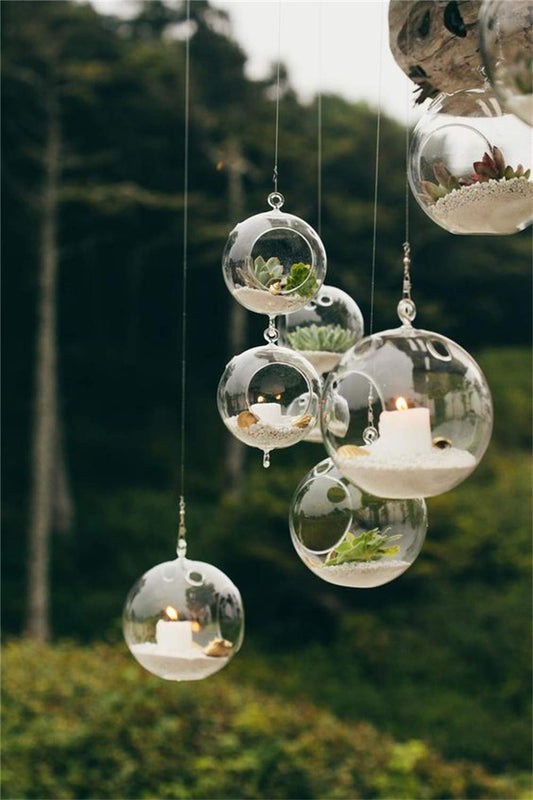 Wedding Hanging Glass Orbs, 18 Pcs Glass Tea Light Terrarium, Hanging Glass Globes, Globe Terrarium, Tea Light Holders, Wedding Decor Indoor Outdoor