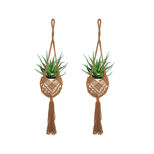 2 Pack 90CM (35inch) Extra Long Macrame Plant Hangers, up to 8 inch Pot Hanging Planter with Patterns, Premium Cotton Rope Crochet Boho Hanging Planter Basket for Indoor & Outdoor Plants (Brown)
