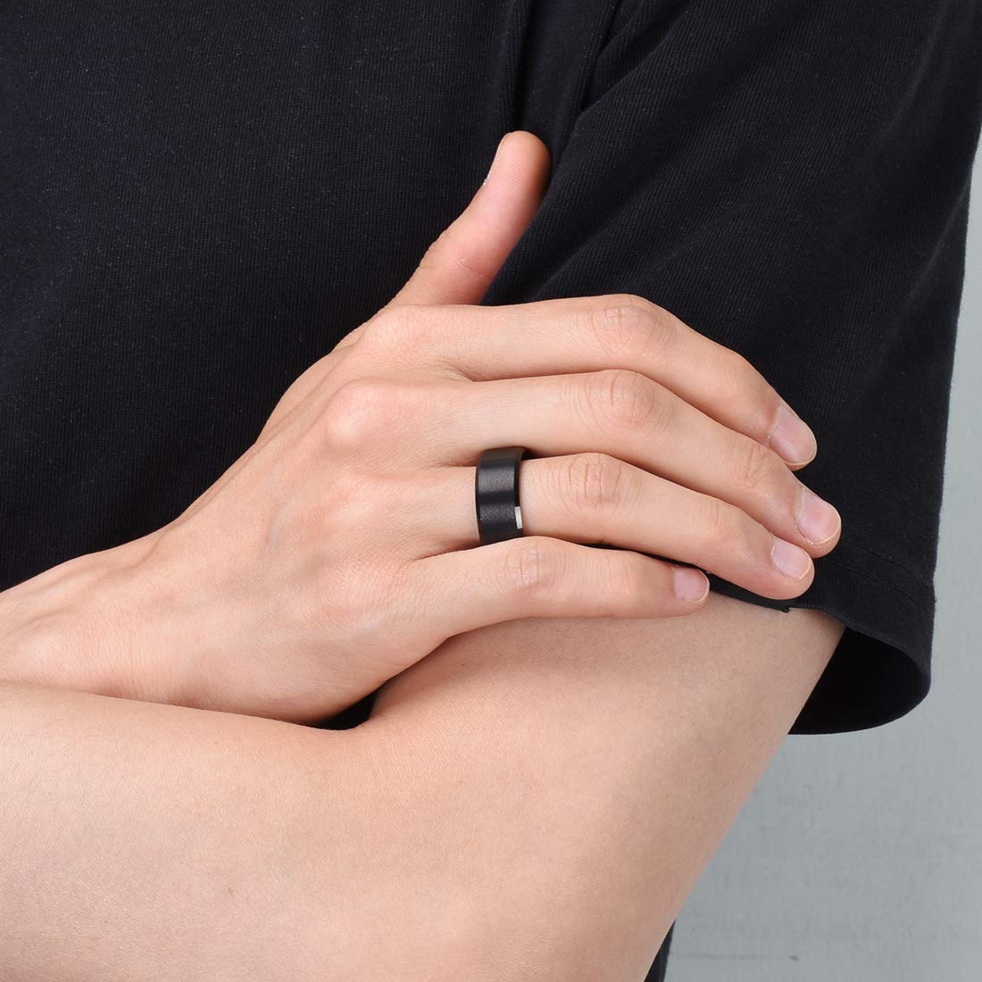 King Will 9mm Men's Black Wedding Ring - Brushed Matte Surface, Beveled Polished Edge, Comfort Fit Size 14