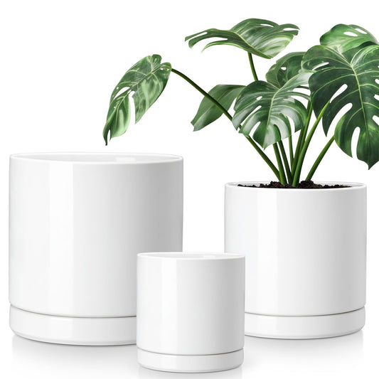 vancasso Ceramic Planters, Plant Pots for Indoor Plants, 6.25+8.25+10.25 Inch Ceramic Pots for Plants, Flower Pots with Drainage Holes, Planters Pot for Indoor House Plant, Set of 3, White