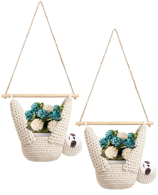 MANOPAWS 2Pcs Macrame Plant Hanger Crochet Sloth Hanging Planter Sloth Gifts,5 Inch Animal Wall Hanging Plant Holder for Plant Sloth Lovers, Home Decor Indoor Outdoor Plants Succulent Gifts (2)
