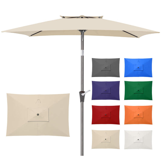 6.6 x 10 ft Rectangular Patio Umbrella, Outdoor Market Table Umbrella with Push Button Tilt and Crank, Double-Tier Vent, 6 Ribs, Rectangle Patio Umbrella for Backyard, Deck, Pool, Fits 4–6 Chairs and Tables (Beige)
