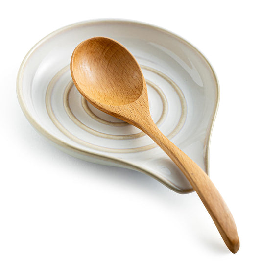 LAUCHUH Spoon Rest, Large Ceramic Spoon Holder for Kitchen Counter Spatula Rest Heat-Resistant Spoon Rest for Stove Top Cooking Utensil Holder, Farmhouse Kitchen Décor for Mother's Day, Cream, 5 Inch