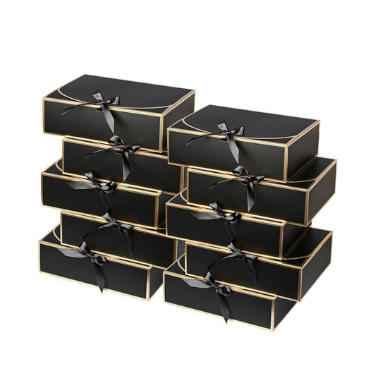 WLUSEAXI 10Pack Black Gift Boxes, 10.6x7.8x3.1Inch Bridesmaid Proposal Box with Ribbons, Gift Boxes with Lids for Presents, Mother's Day, Wedding, Groomsmen Proposal, Birthday Party