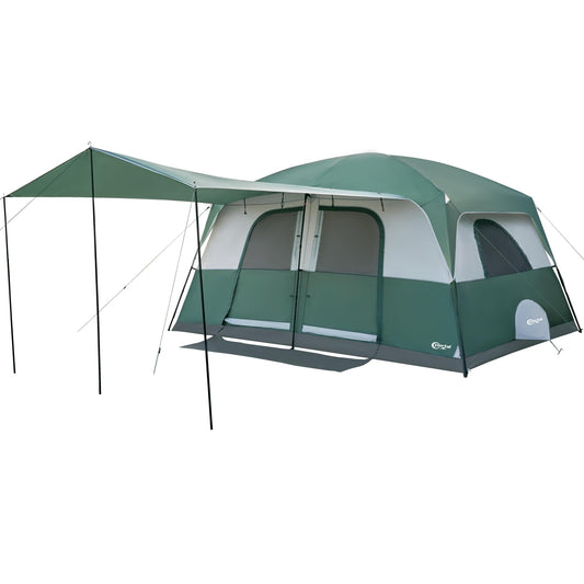 Portal 10 Person Camping Tent with Porch,Water Resistant,Big Family Cabin Tent with 2 Rooms, 6 Large Mesh Windows, Divided Curtain for Outdoor, Traveling, Camping