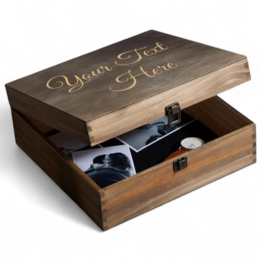 ENGRAVE MY MEMORIES Personalized Wooden Keepsake Box - Custom Memory Box for Photos Jewelry Letters Rustic Memento Storage Box for Wedding, Anniversary, Birthday, Graduation & Retirement Gifts