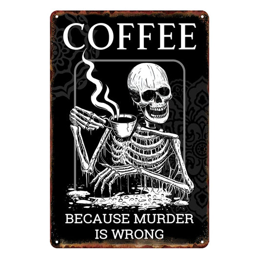 Funny Office Decor Coffee Bar Skeleton Wall Decor Signs For Home Decor Metal Tin Signs Vintage Retro Skull Room Decoration Funny Halloween Coffee Bar Decorations Signs 12 X 8 Inch