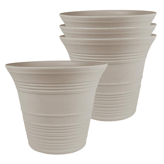 The HC Companies 7 Inch Sedona Round Self Watering Planter Pots, Lightweight UV-Resistant Plastic Indoor & Outdoor Planters, 4-Pack Flower Pots for Garden & Home Decor, Cottage Stone