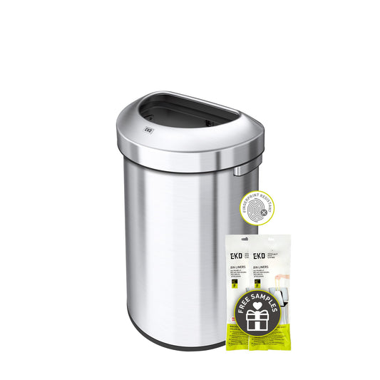 EKO Urban 16 Gallon Semi-Round Open Top Waste Bin, Stainless Steel Half Round Commercial Trash Can for Indoor and Outdoor, Extra Large Metal Garbage Bin for Home, Office, Restaurant, Restroom, 60L