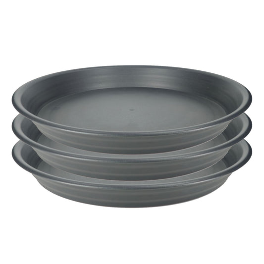 ECOESPTI 3Pcs Plant Saucer Tray, Heavy Duty Plastic Plant Drip Trays for Indoors and Outdoors, 6 8 10 12 14 16 inch Sizes, Flower Plant Water Tray Base (Dark Gray 12")