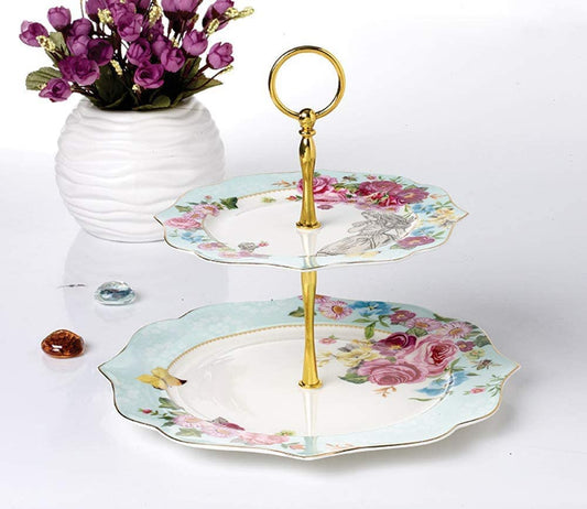 SOCOSY Elegant Flower Porcelain Cake Stand, Cupcake Tower, Dessert Stand Serving Tray Platter for Tea Party, Wedding, Birthday
