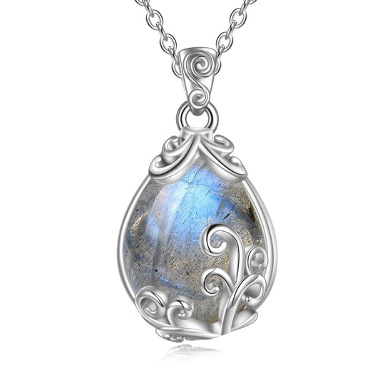 POPLYKE Sterling Silver Labradorite Filigree Teardrop Pendant Necklace Gemstone Crystal Jewelry for Women