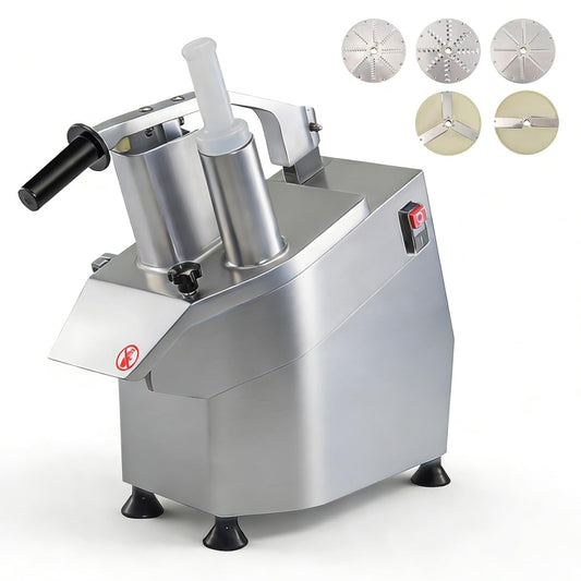 CHEF KEY Commercial Food Processor 550W, 2 Feeding Holes Electric Vegetable Slicer Shredder, 1600 RPM, 5 Blades for 3mm/4mm/7mm Shred, 2mm/4mm Slice, Ideal for Kitchen Restaurant Home Use