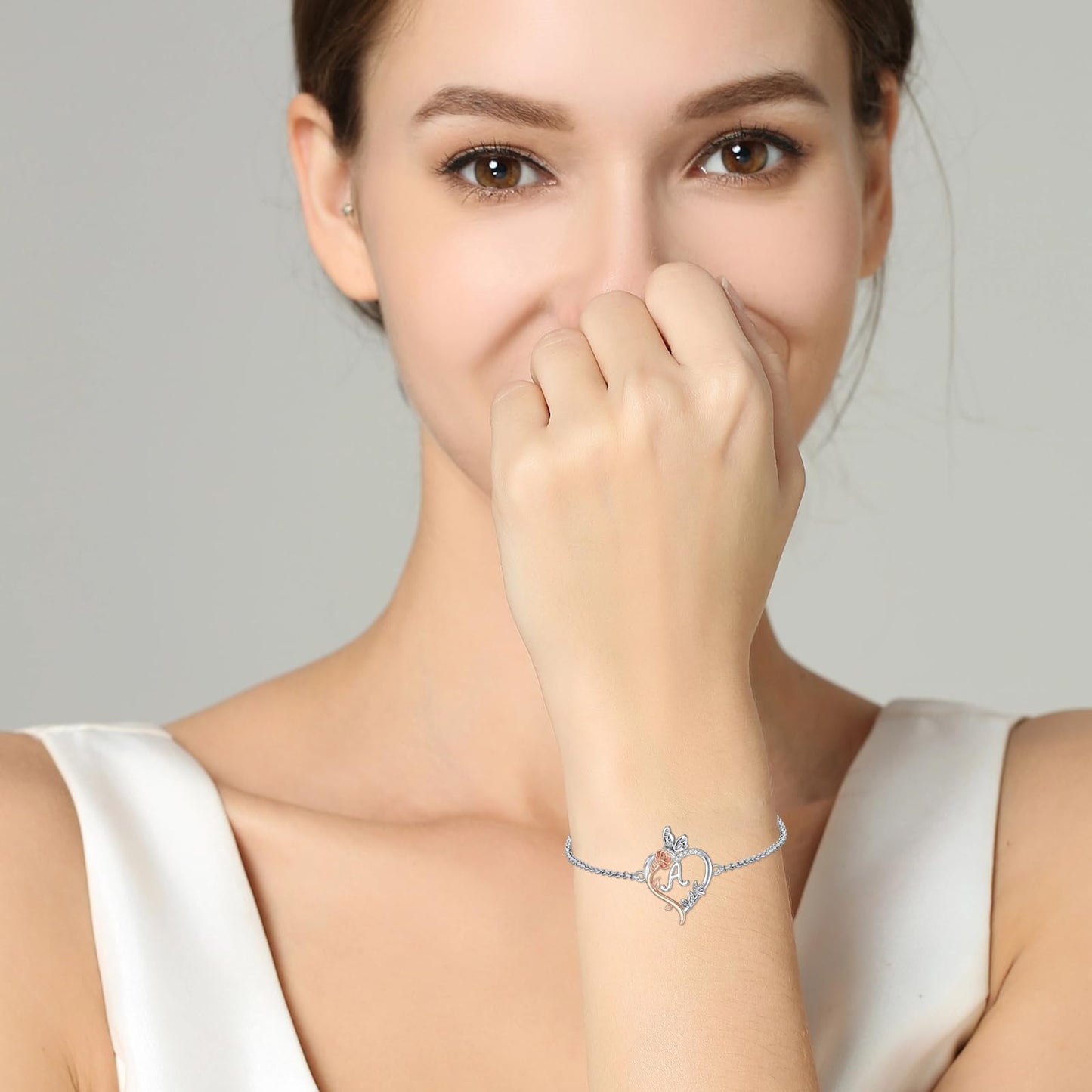 TOUPOP Rose Heart Bracelet for Women Sterling Silver Heart Initial A Letter Bracelet Butterfly Love Jewelry Anniversary Birthday Mothers Day Gifts for Mom Wife Her Girlfriend