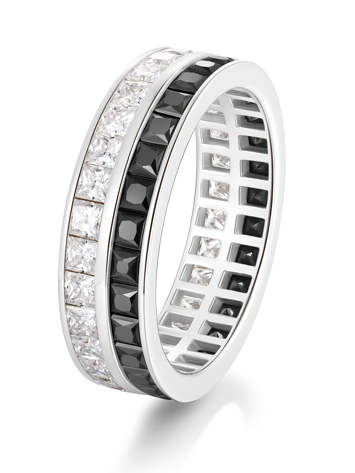 Frbod Moissanite Ring for Women Wide Shinning Diamond Jewelry Square 5 Carat Black Moissanite Rings Silver Bands Size 6