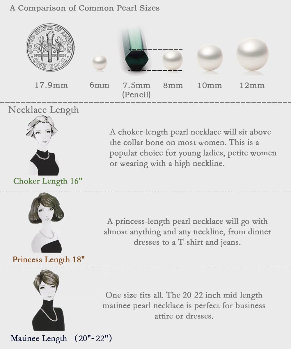 HUWODY Round White Simulated Shell Pearl Necklace Strand Pearl Choker Necklace Jewelry for Women 10mm 16inch
