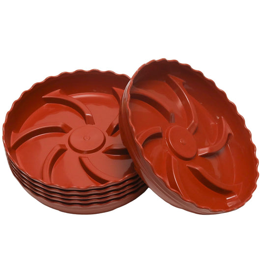 JAKOUE 6 Pack Plant Saucers 8inch Heavy Duty Plastic Pot Trays with Trough Wave Design, Plant Stand Saucers for Indoor Outdoor Plants