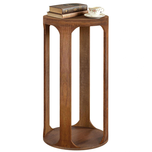 GIFTTROVE Wooden Drink Table, Pedestal Round End Table, Walnut Brown Nightstand Accent Tables, Small Side Tables for Living Room Plant Stand, Bedroom, 12" x 24"